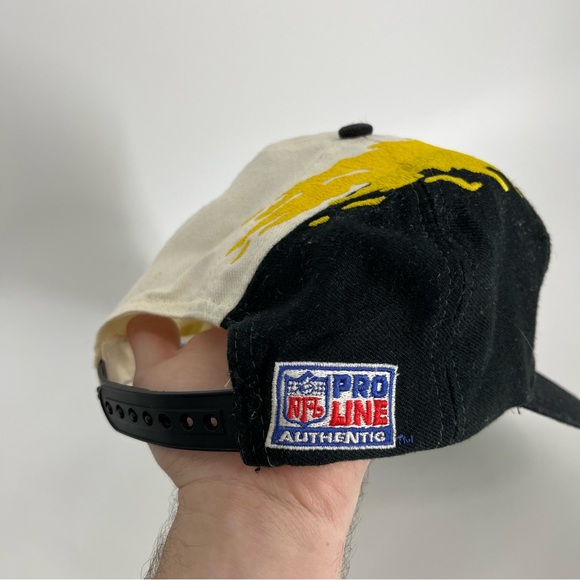 Vintage Pittsburgh Steelers Hat Adult OS Black White Splash Logo Athletic 90s - Picture 4 of 8